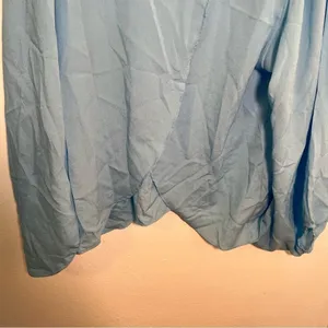 Coco Love Women's Size Large‎ Long Sleeve Blouse Light Blue Wrap Back Round Neck thumbnail 10