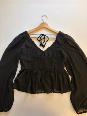 NWT! Anthropologie Black V-Neck Peplum Blouse thumbnail 3