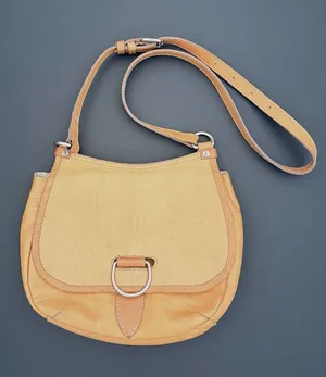 Frye leather saddle bag, crossbody bag, tan 10"x9.5" thumbnail 1