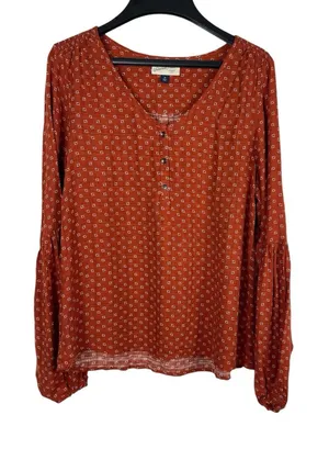Universal Threads Orange Patterned Long Sleeve  Pullover Lightweight Top XS thumbnail 1