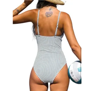 NWT Cupshe Blue Striped Print‎ Tummy Control One Piece Swimsuit - Size Medium thumbnail 3