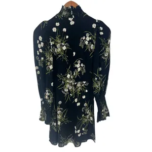 Reformation Archie Floral Print Mini Dress‎ in Black thumbnail 9
