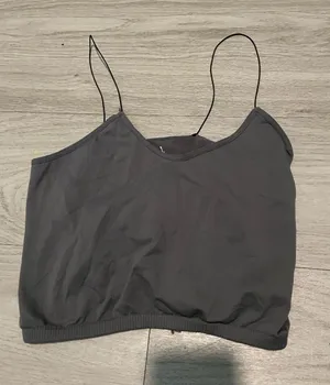 Free People Charcoal Spaghetti-Strap Cropped Cami thumbnail 1