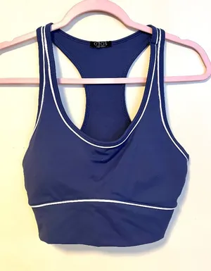 Otos Active Workout Medium Support Padded Sports Bra Blue White Trim Womens S thumbnail 1