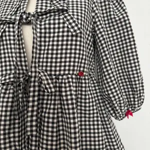 Boutique black & white gingham bow tie up blouse with mini red bows & red rosebuds thumbnail 7