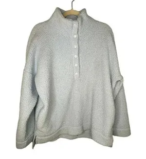 Aerie Sherpa Pullover Size Medium Fleece Pale Blue Warm Mock Neck thumbnail 1
