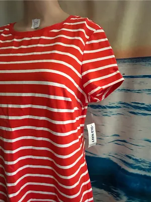 Old Navy Women’s Striped Orange & White Casual Tee Dress LG NWT thumbnail 3
