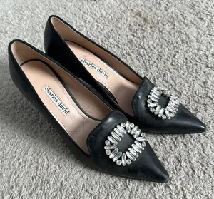 Charles David Black heels with stone embellishment, pointy thumbnail 1