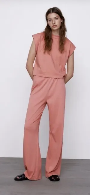 Zara Flowing Wide Leg Trousers in‎ Pink Size Medium thumbnail 1