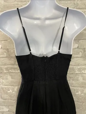 Urban Outfitters Black Spaghetti-Strap Wide-Leg Jumpsuit with Side Buttons thumbnail 3