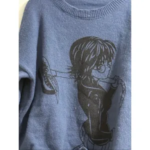 Japanese Anime Cartoon Print Loose O-Neck Pullover XL Vintage Casual Long thumbnail 2
