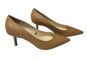 Marc Fisher light brown matte leather pointed toe slender kitten heel pumps thumbnail 1