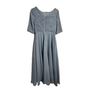 Azazie Kaleigh Dusty Blue A-Line Pleated Chiffon Floor-Length Bridesmaid Dress 4 thumbnail 2