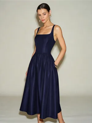 Rihoas Navy Blue Slip A-Line Midi Dress thumbnail 3