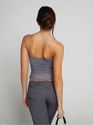 Tiger Mist Gray Sheer Strapless Top thumbnail 5