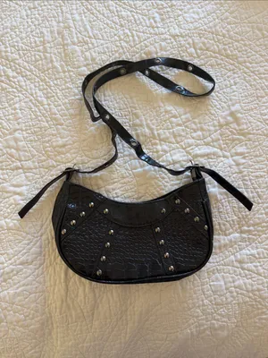 Black Faux Croc-Embossed Shoulder Bag with Stud Detail thumbnail 3