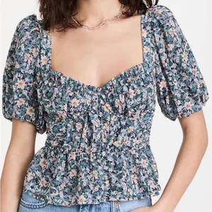 NWOT ASTR the Label Clairemont Top in Blue Peach Multi Floral thumbnail 4