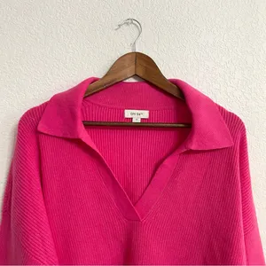 On 34th Womens Sweater Barbie Pink Collared Pullover V Neck Plus Size 2X thumbnail 4