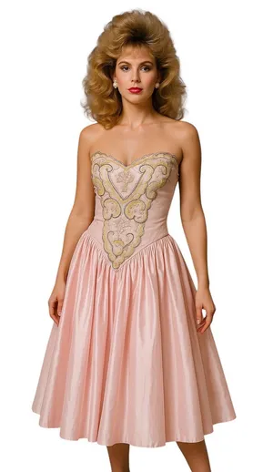 1980s ZUM ZUM Pink Strapless Beaded Sweetheart Prom Dress – ILGWU USA small thumbnail 1
