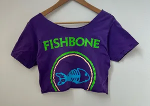 Purple Fishbone Off the Shoulder Crop Top thumbnail 1