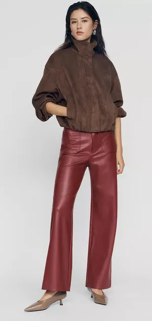 Anthropologie Maeve Colette Faux-Leather Full-Length Pants Cheery Wood Size 34 thumbnail 1