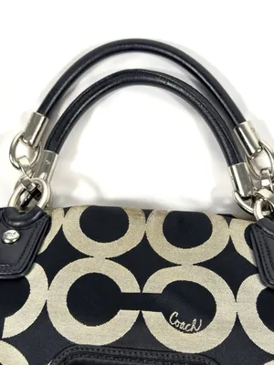 Coach Kristin 16779 Op Art Signature Y2K Satchel Black Khaki Leather Bag thumbnail 8