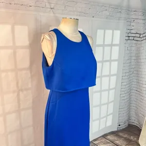 Nicole Miller Royal Blue Satin Sleeveless Flounce Formal Gown Size 8 thumbnail 4