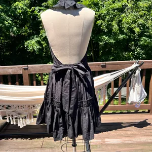 Anthropologie Black V-Neck Belted Halter Mini Dress Size Small thumbnail 6