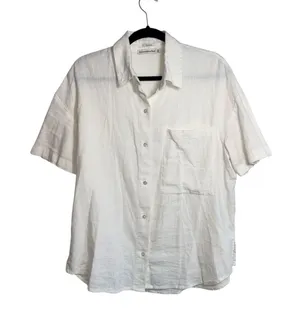Abercrombie & Fitch Linen Blend Oversized Shirt Ivory White Button Down thumbnail 1