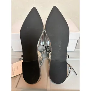 The Drop Tammie Silver Crackle Pointed Toe Slingback Flat Shoes Size 10 chrome thumbnail 5
