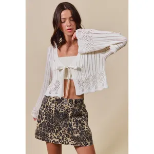 SO ME Textured Sweater Open Front Ribbon Tie Cardigan - Off White - XL‎ thumbnail 3