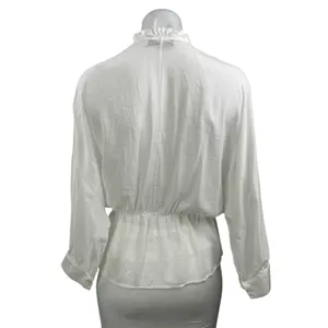 Zara Women's White Long Sleeve Ruffle V Neck Tie Peplum Wrap Blouse Top Size S thumbnail 3