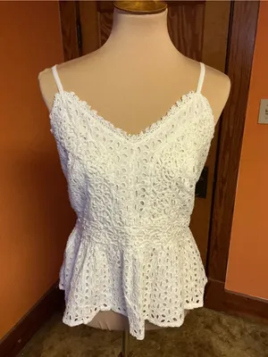Japna White Eyelet Lace Peplum Cami Top Large Boho Cottagecore Adjustable Straps thumbnail 8