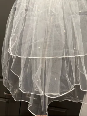 White Wedding Veil | Triple (3) Tier with Pearl Accents thumbnail 3