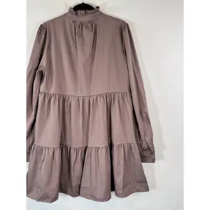 NWT En Saison Women Dress Brown Tiered Babydoll Mini V Neck Ruffle A Line Medium thumbnail 7