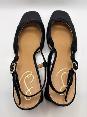 Sam Edelman Black Suede Slingback Heels Sz 8 Square Toe Cutout Retro Chic Preppy thumbnail 4