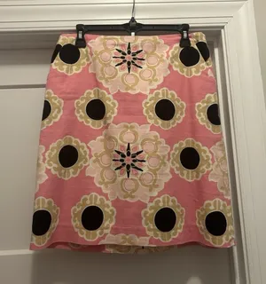 LILLY PULITZER Skirt Sz 6 Pink Tan Black Medallion Print Lined Zip Preppy Beach thumbnail 1