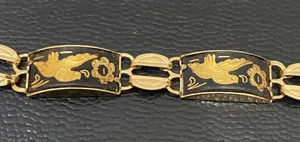 Vintage Damascene Gold-tone Enameled Birds & Flowers Link 8” Bracelet 16.3g thumbnail 4