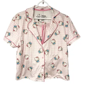 Hello Kitty Size Medium Pajama Set Pink Shorts Button Front Top‎ Ladies thumbnail 1