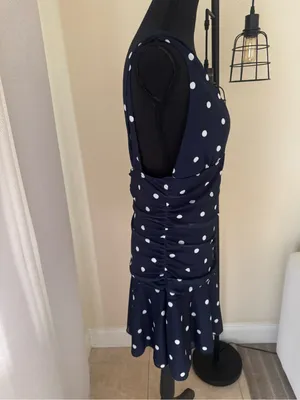 Cotton Candy LA Navy Polka Dot Ruched Mini Dress NWT Size Large thumbnail 5