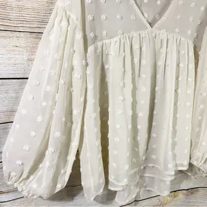 Anthropologie Entro semi-sheer polka dot textured loose fit cream blouse Size Medium thumbnail 8