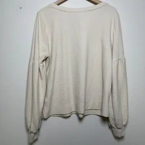 Anthropologie Women Cotton Knit Top XL Cream‎ Textured Balloon Sleeve Preppy thumbnail 8