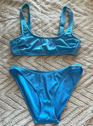 Wild Fable Womens Light Blue Ribbed Bralette‎ Bikini Set Size Small S 4-6 thumbnail 1