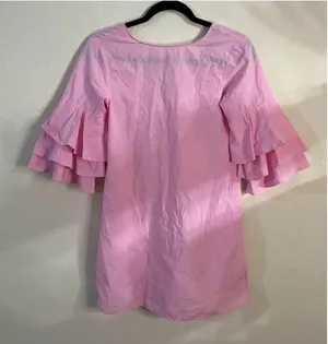 Zara Light Pink Ruffle Bell Sleeve Shift Mini Dress Size: XS thumbnail 3