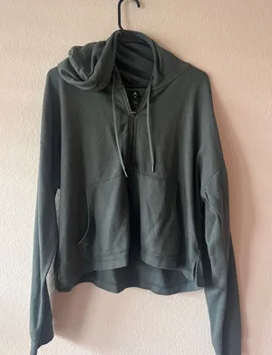 90 Degree by Reflex Green Cropped Fleece Zip Hoodie thumbnail 1