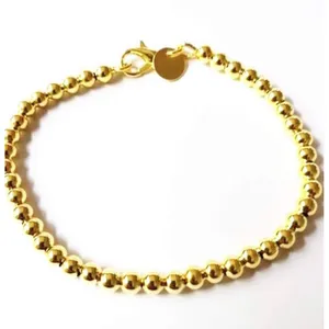 4mm Bead Ball Bracelet Minimalist Jewelry | Yellow Gold‎ Plated Sterling Silver thumbnail 3