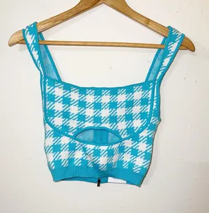Lovers + Friends Marva Seafoam Knit Full Zip Back Crewneck Sweater Crop Tank thumbnail 1