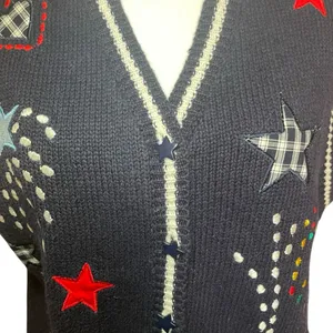 Vintage Robin Sinkler Fireworks Stars‎ Knit Embroidered Vest Medium Patriotic thumbnail 6