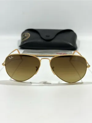 Ray-Ban RB3025 Aviator Large Metal Unisex Matte Gold Sunglasses Brown Gradient thumbnail 4