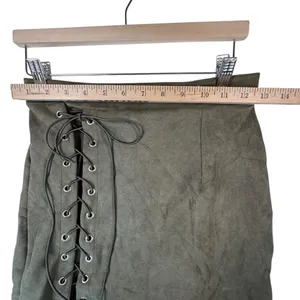 Y2K Vestidos Olive Green Mini Skirt Faux Suede Lace Up‎ M Goblincore Festival thumbnail 6